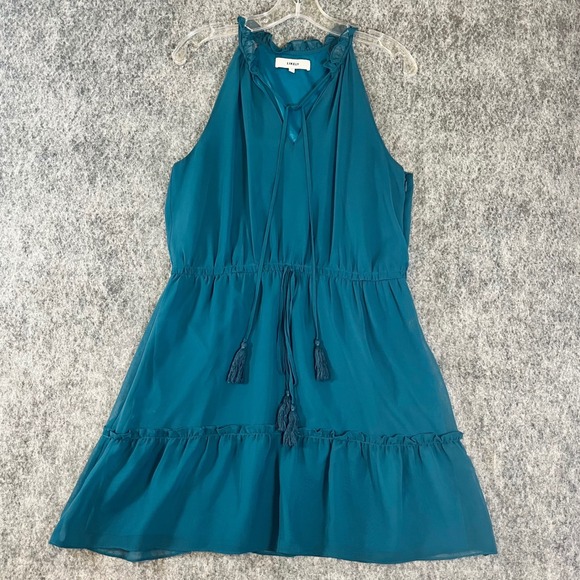 Likely Dresses & Skirts - LIKELY‎ Mini Dress Womens 4 Teal Halter V-Neck Ruffle Boho Chic Chiffon Cocktail